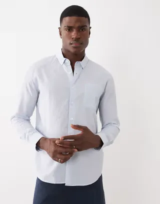 Farah Stanford long sleeve lightweight logo shirt in light blue