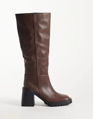 RAID Carnie block heel knee boots in brown