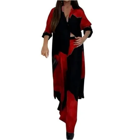 Women's Casual Floral Print Long Sleeve Top and Wide Leg Pant Suit