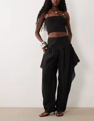 ASOS DESIGN tailored waterfall detail balloon pants in black