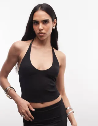 Frankies Bikinis x Jennie Kim halterneck top in black