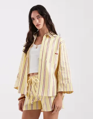 Laagam Caos poplin shirt in buttermilk stripes - part of a set