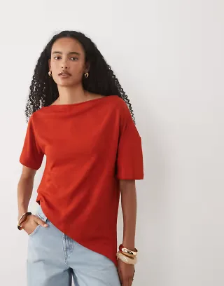 ASOS DESIGN textured crochet jersey off-shoulder top set in burnt red