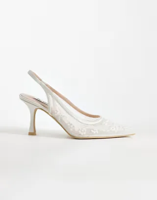 Be Mine Tania slingback heeled shoes with embroidery in ivory