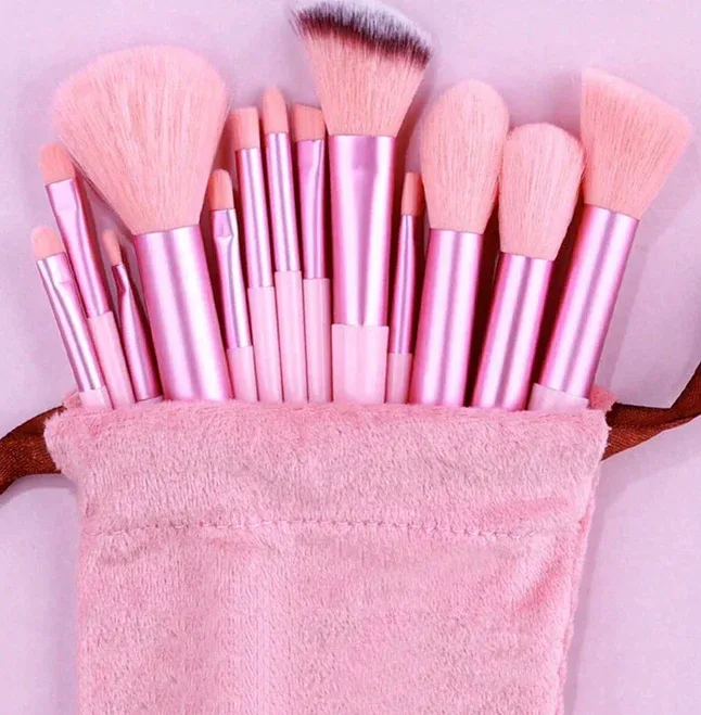 Pink 13pcs Professional Makeup Brush Sets Kits Cosmetic Brush Beauty Supplies Soft Synthetic Hair Plastic Handle Foundat