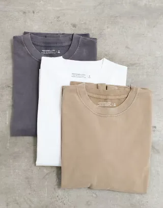 Abercrombie & Fitch 3 pack premium heavyweight T-shirt in neutral