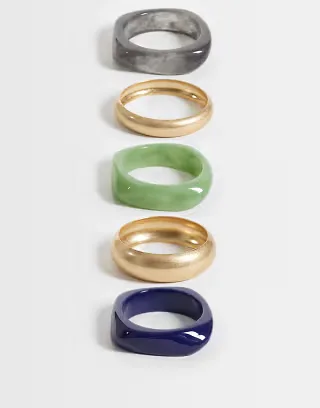Reclaimed Vintage pack of 5 bangles with green, blue and gray resin