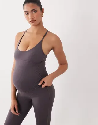 4505 Maternity soft touch scoop neck tank top with shelf bra and adjustable straps in storm gray