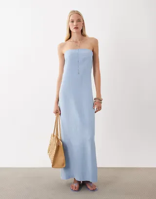 ASOS DESIGN linen blend clean column maxi dress in blue