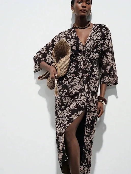 SHEIN Women's Ditsy Floral V-Neck A-Line Slit Maxi Dress