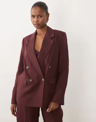 Nobody's Child Torrent linen blend double breasted blazer in deep plum - part of a set