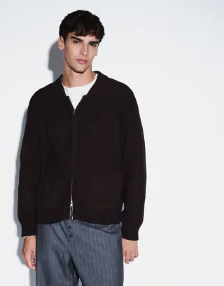 Cotton On zip through knitted bomber in chocolate