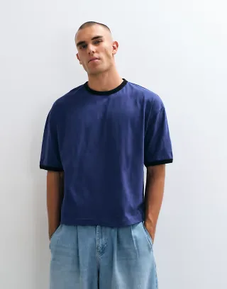 ASOS DESIGN boxy oversized ringer t-shirt in washed blue