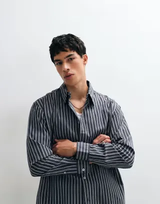 ONLY & SONS relaxed fit shirt in gray with white stripes