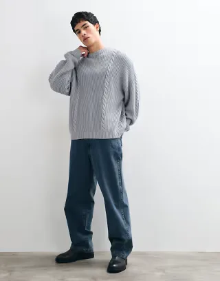 ASOS DESIGN super oversized cable knit henley in blue