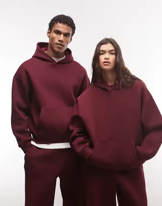 Reclaimed Vintage unisex heavyweight boxy hoodie set in plum