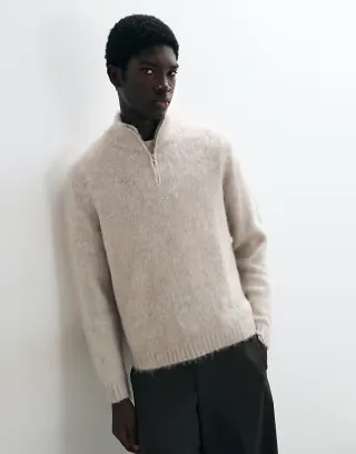 ASOS DESIGN oversized knitted half zip sweater in light stone