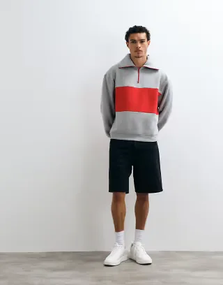 ASOS DESIGN oversized half zip sweatshirt with contrast zip and chest panel in gray heather