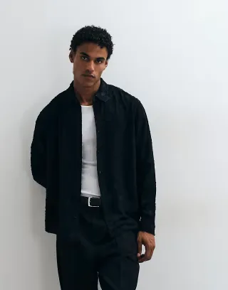 ASOS DESIGN premium relaxed floral textured shirt in black
