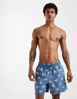 ASOS DESIGN swim shorts in mid length with holiday print in blue