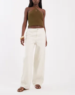 ASOS DESIGN barrel leg jeans with no waistband in off white