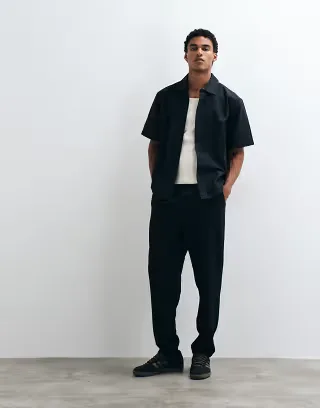 ASOS DESIGN short sleeve linen shirt in black