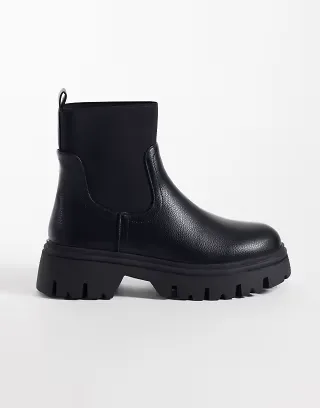 SEQWL Wide Fit Twirl chunky chelsea boots in black