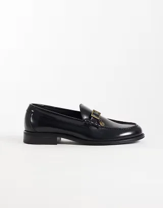 NOAK made in Portugal penny loafers buckle detail in black leather