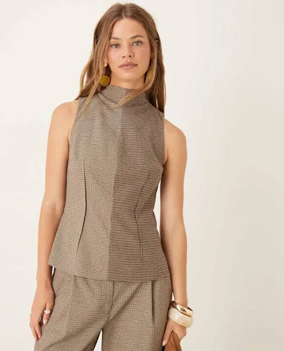 ASOS Design Tailored High Neck Plaid Top