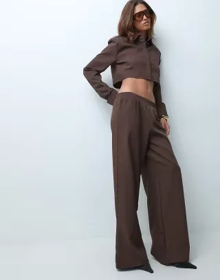 Missyempire high waisted wide leg pants set in chocolate