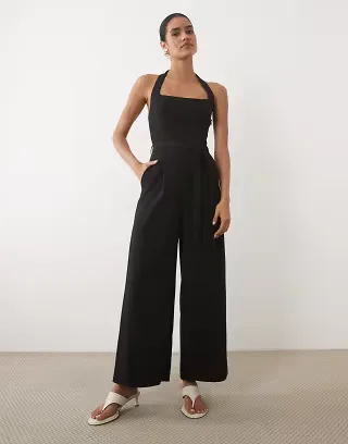 Mango halterneck jumpsuit in black