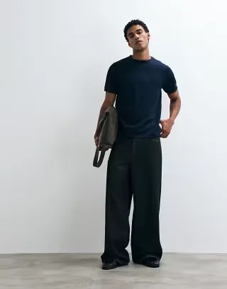 ASOS DESIGN slim fit t-shirt in navy smart waffle
