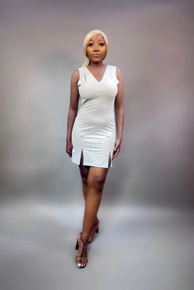 SLEEVELESS BUTTON DETAILED MINI DRESS