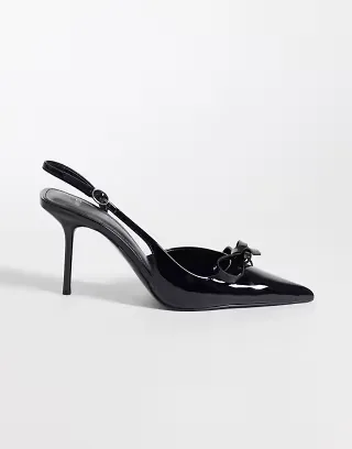 Mango bow detail heeled slingback pumps in black