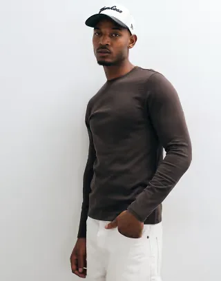 ASOS DESIGN slim fit long sleeve t-shirt in brown soft touch