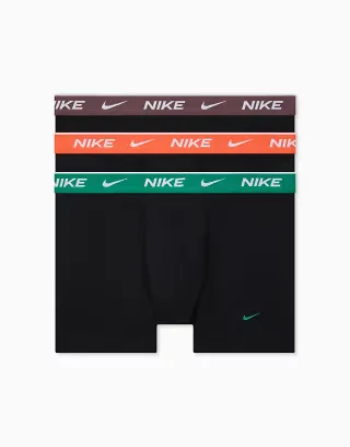 Nike Essential Cotton 3 pack boxer briefs in black with green/orange/brown waistbands