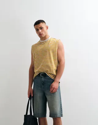ASOS DESIGN heavyweight oversized tank top with chest graphic in yellow stripes