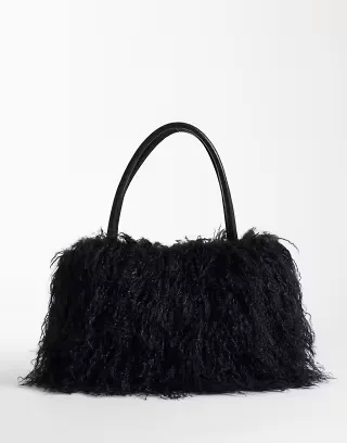 I.AM.GIA Pixi ultra soft crimped faux fur oversized shoulder bag in black