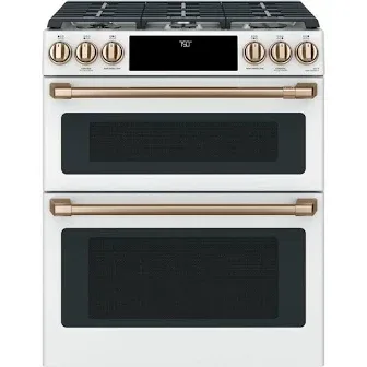 Café 30" Matte White Double Oven Slide In Gas Range