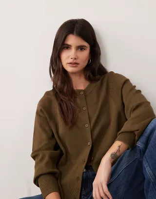 ASOS DESIGN compact knit boxy cardigan in khaki green