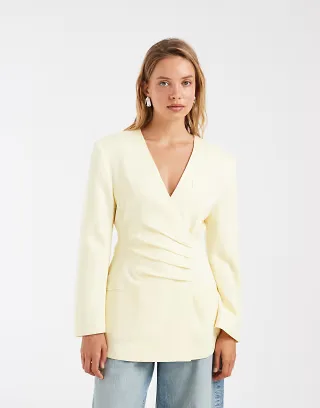 ASOS DESIGN pleated waist blazer in buttermilk