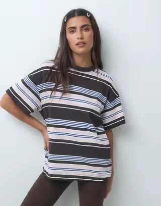 4505 heavyweight cotton oversized t-shirt in pink and brown stripe