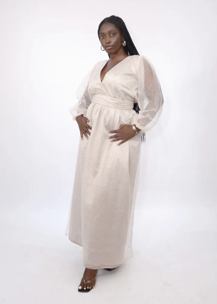 POLKA DOT MESH MAXI DRESS