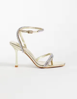 Simmi London Sibelle Wide Fit embellished heeled sandals in gold mirror