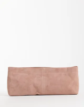 ASOS DESIGN suede elongated pouch grab bag in pink