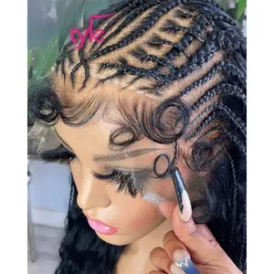 woman Hd Lace Wig 180Density Brazilian Boho Knotless For Women 30Inch Bohemian Curly Braided Front Wigs Synthetic Double