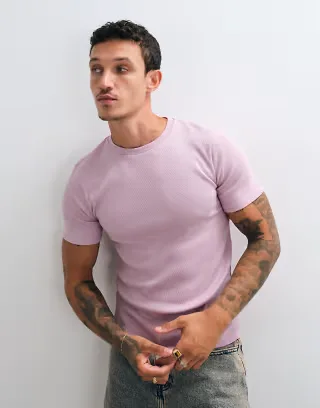 ASOS DESIGN muscle fit t-shirt in purple rib knit