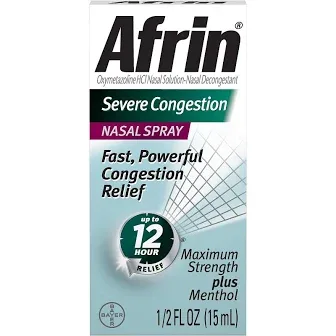 Afrin Severe Congestion Nasal Spray With Menthol 12 Hour Relief 0.5 Oz