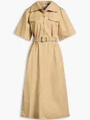Belted cotton and linen-blend twill midi shirt dress