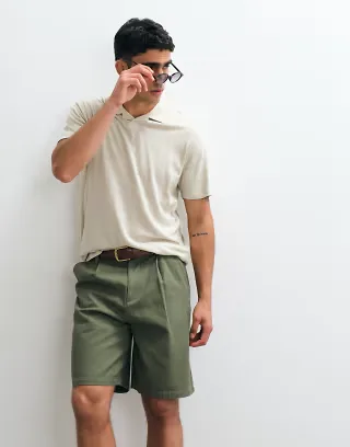 ASOS DESIGN regular fit camp collar polo in light green with linen